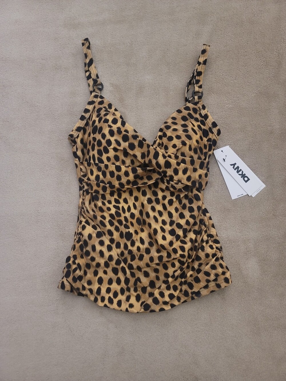Dkny Women's Cheetah Beige/Black/Brown Twist Front Tankini Top Size Small